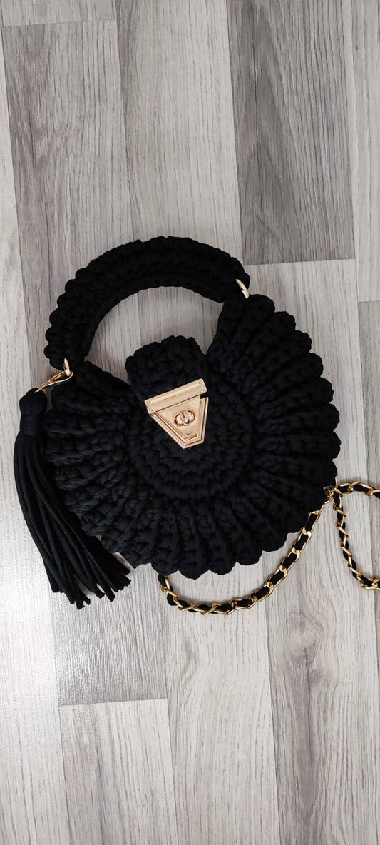 CHQEL Black Round Mussel  Crochet Handmade Model for Womens