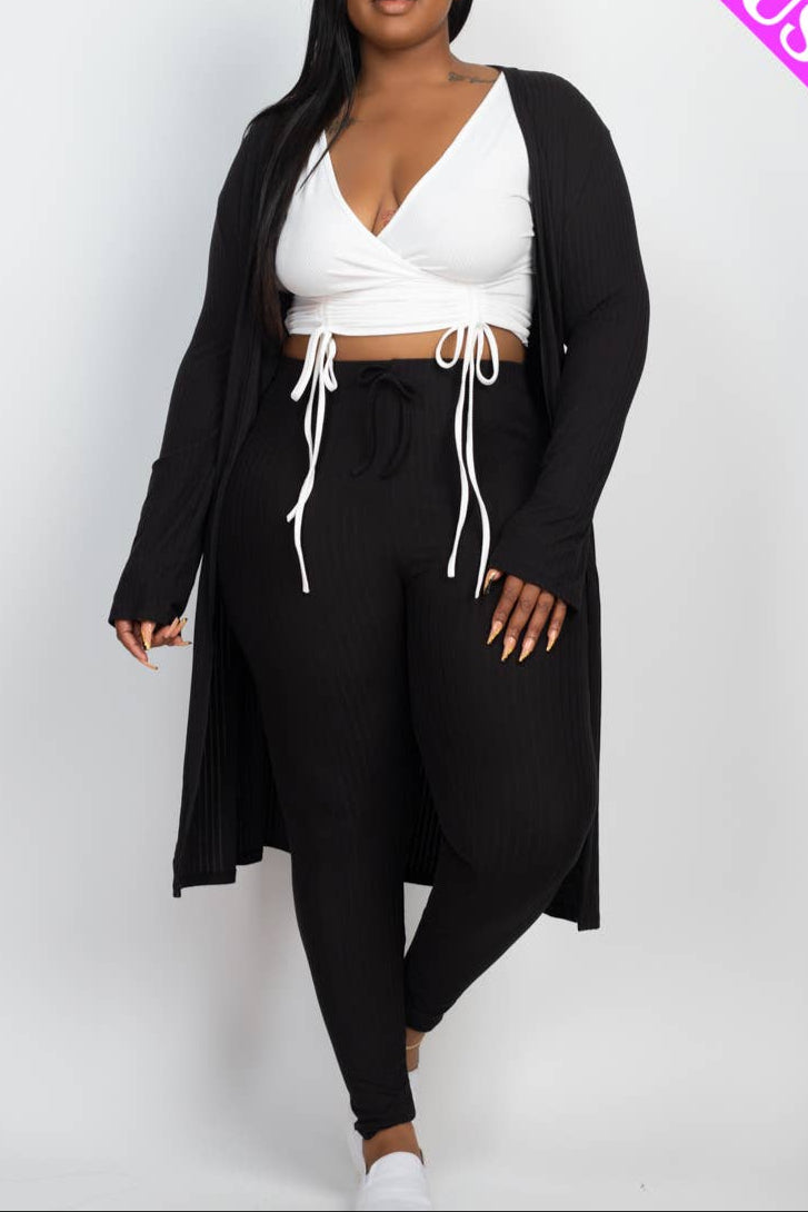 Plus Size Long Sleeve Cardigan & Pants Set