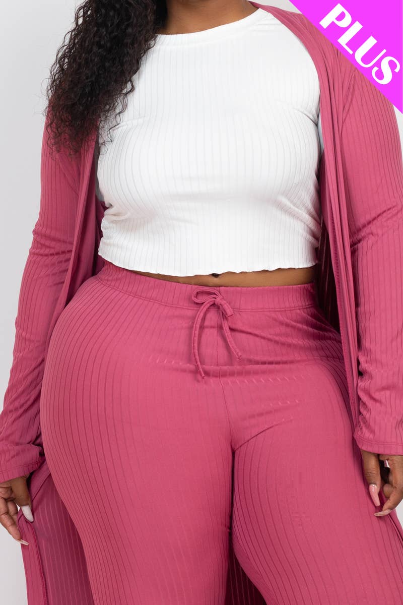 Plus Size Long Sleeve Cardigan & Pants Set