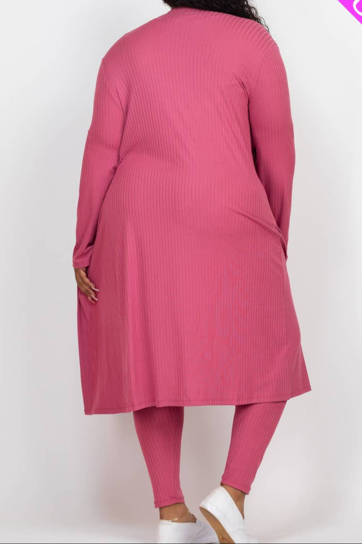 Plus Size Long Sleeve Cardigan & Pants Set