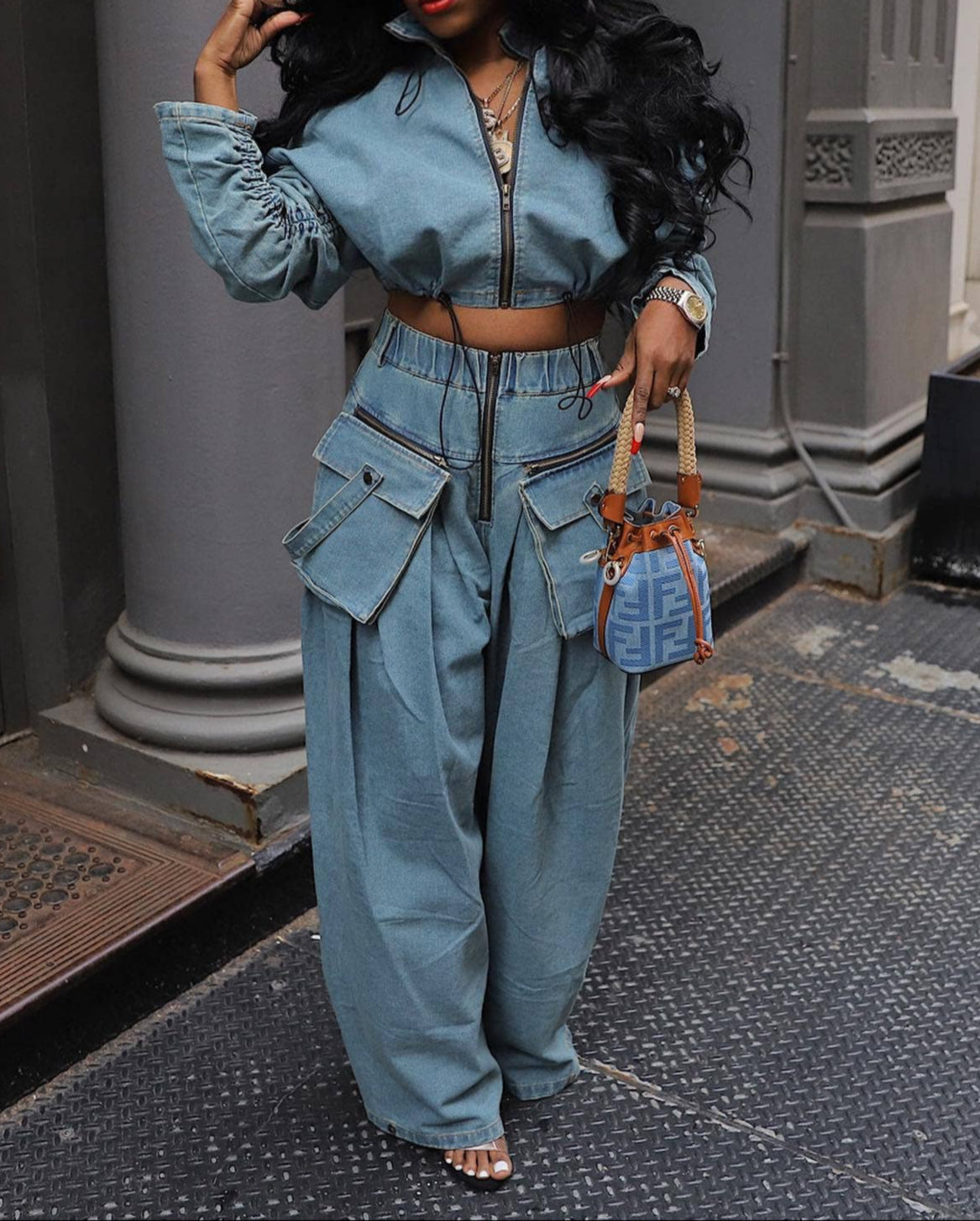 MB FASHION DENIM TWO PIECE SET STREETWEAR 2 PCS SET