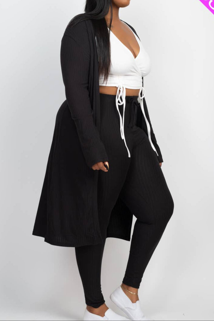 Plus Size Long Sleeve Cardigan & Pants Set