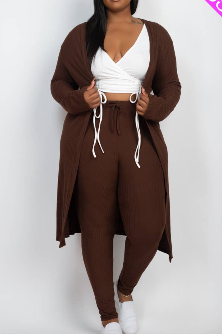 Plus Size Long Sleeve Cardigan & Pants Set