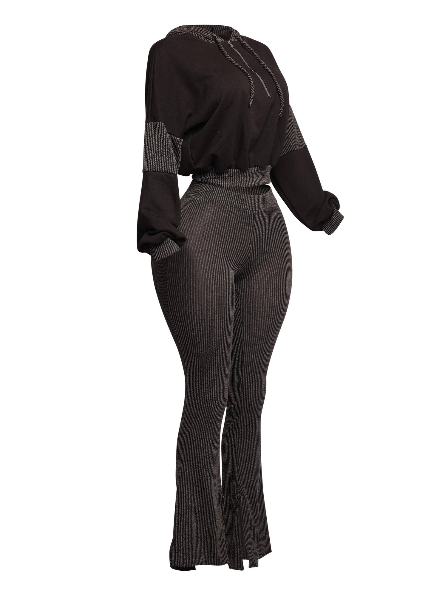 Color block hoodie & flare pants set