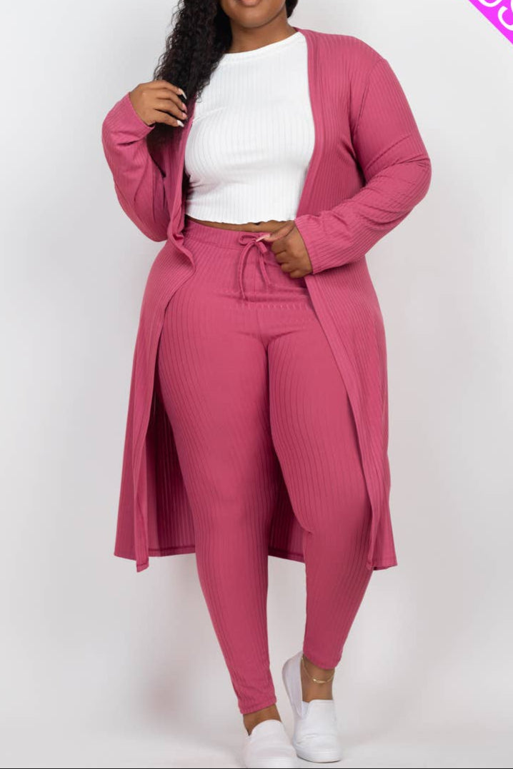Plus Size Long Sleeve Cardigan & Pants Set