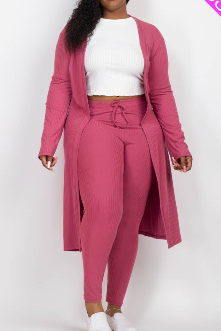 Plus Size Long Sleeve Cardigan & Pants Set