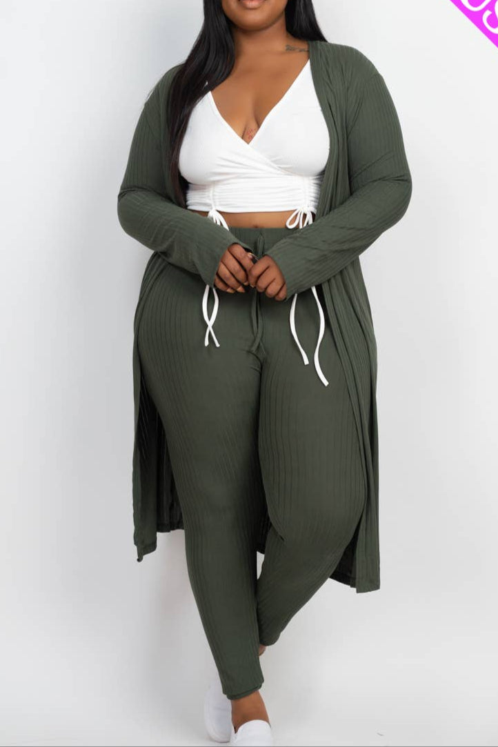 Plus Size Long Sleeve Cardigan & Pants Set