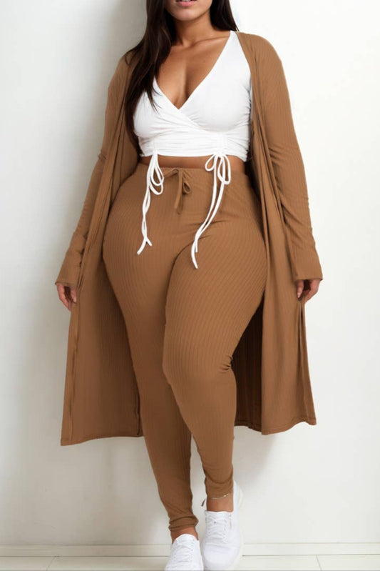 Plus Size Long Sleeve Cardigan & Pants Set