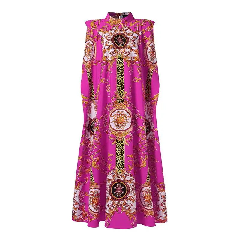 VONDA Elegant Women Maxi Sundress Stand Collar Sexy Sleeveless Bohemian Printed Long Dress Casual Loose Bat Sleeve Party Robe