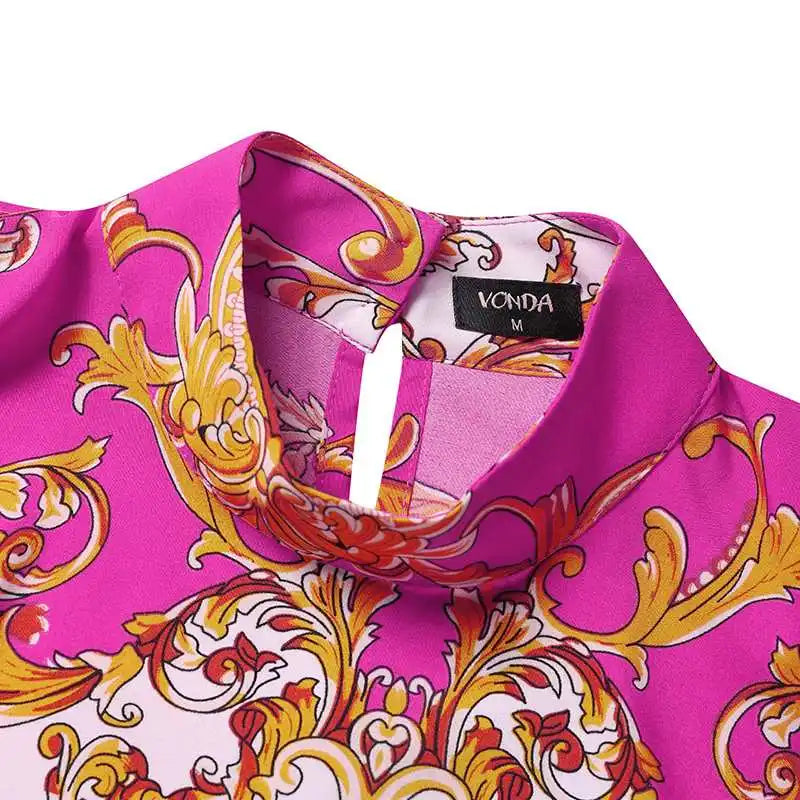 VONDA Elegant Women Maxi Sundress Stand Collar Sexy Sleeveless Bohemian Printed Long Dress Casual Loose Bat Sleeve Party Robe