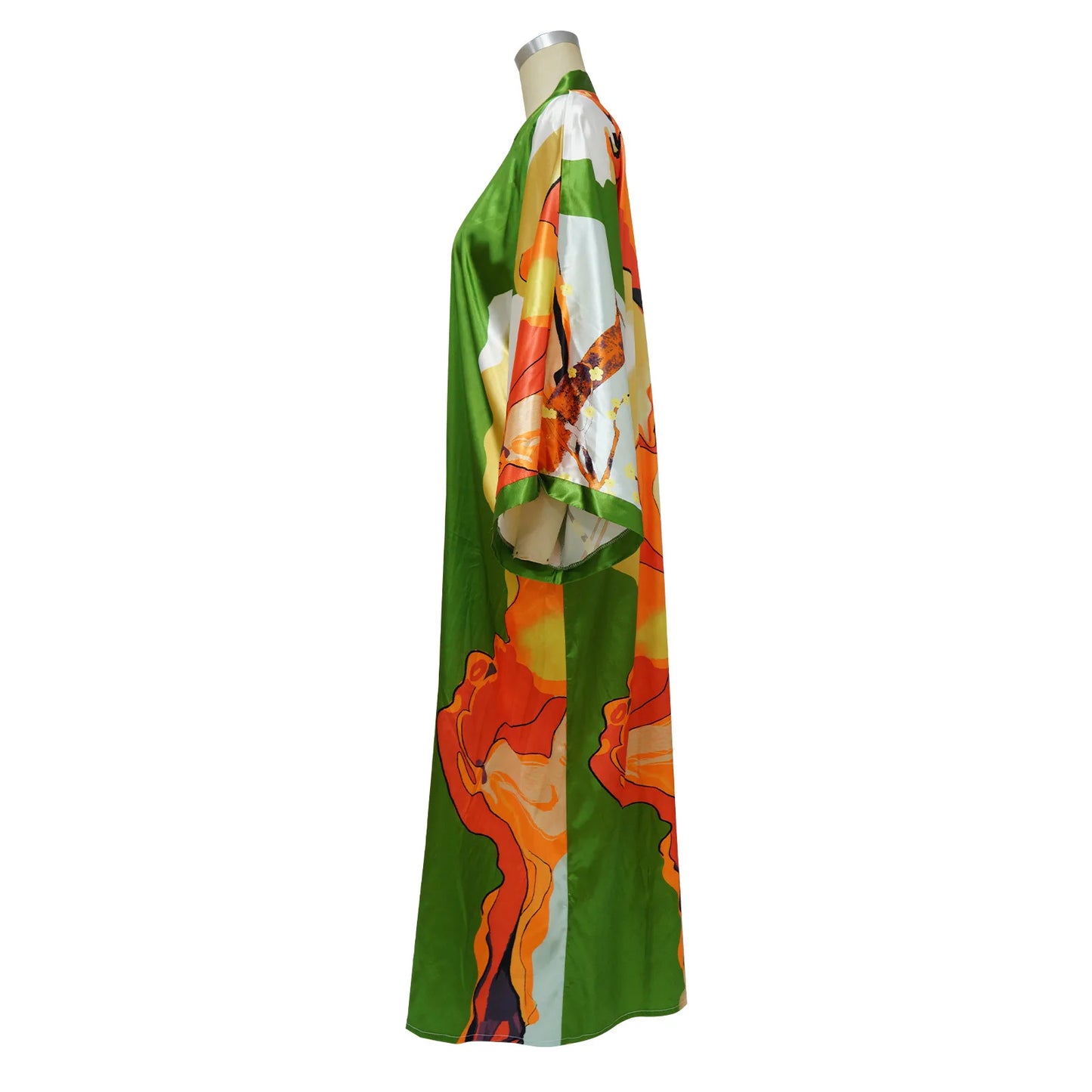 Women's Satin Open Front Cardigan Kimono Duster Sexy Beach Cover-Up Loose Long Flowy Maxi Kimonos Floral Print Summer Cardigan