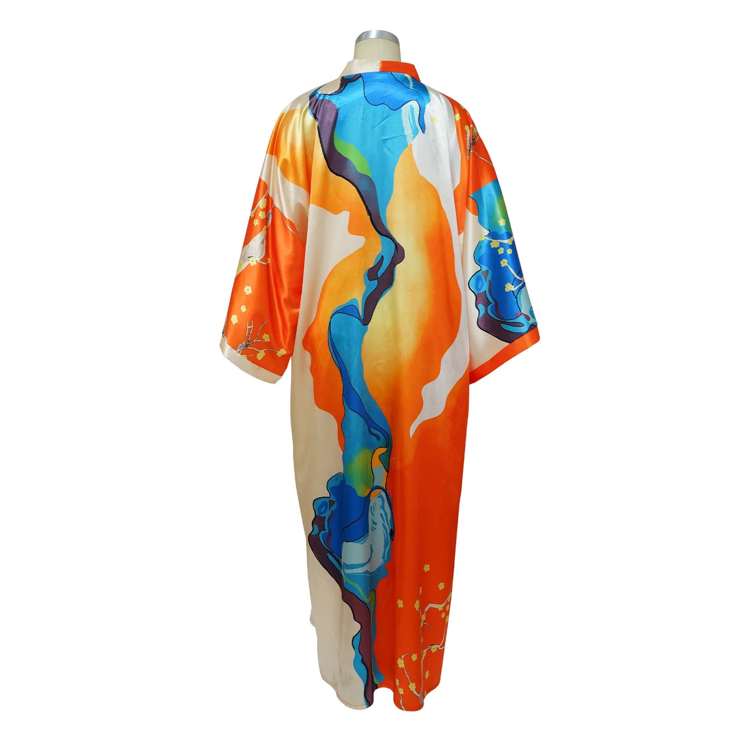 Women's Satin Open Front Cardigan Kimono Duster Sexy Beach Cover-Up Loose Long Flowy Maxi Kimonos Floral Print Summer Cardigan