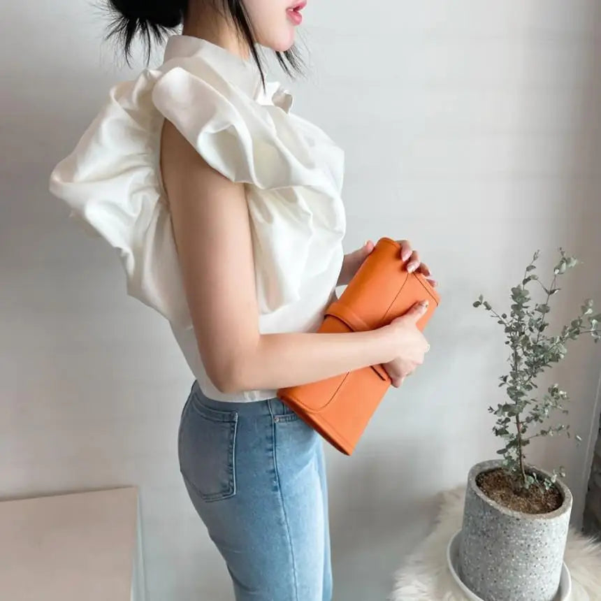 2025 Y2K Women Chiffon Black Shirts Summer Fashion Elegant Puff Sleeve Tops Korean All Match Female Casual Blouse New Blusas