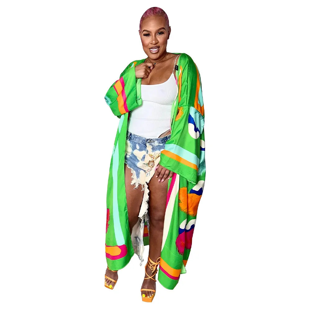 Women's Satin Open Front Cardigan Kimono Duster Sexy Beach Cover-Up Loose Long Flowy Maxi Kimonos Floral Print Summer Cardigan