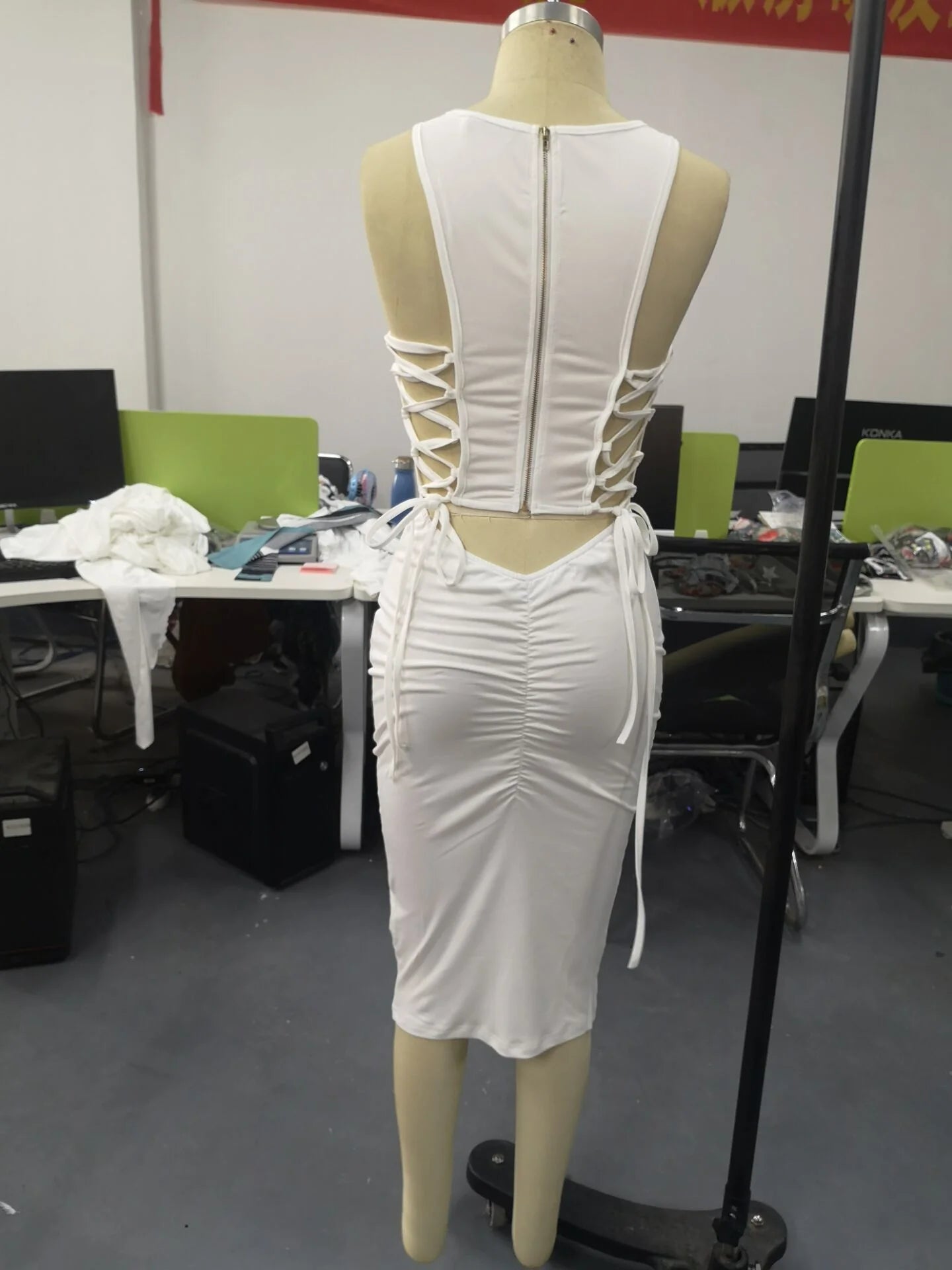 Women Sexy Cut Out Lace-Up Dress 2023 Summer Ladies Fashion Women's Zipper Design Sleeveless Midi Bodycon Lace-Up Dresses
