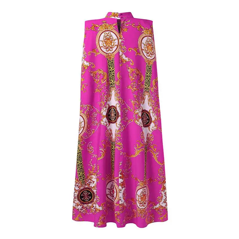 VONDA Elegant Women Maxi Sundress Stand Collar Sexy Sleeveless Bohemian Printed Long Dress Casual Loose Bat Sleeve Party Robe