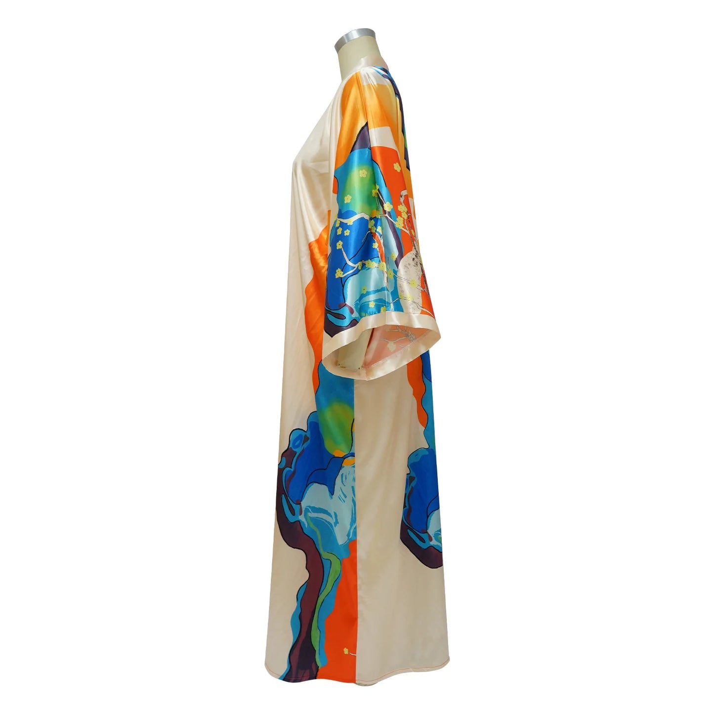 Women's Satin Open Front Cardigan Kimono Duster Sexy Beach Cover-Up Loose Long Flowy Maxi Kimonos Floral Print Summer Cardigan