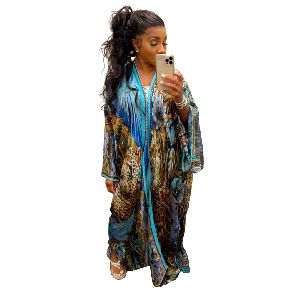 Women's Satin Open Front Cardigan Kimono Duster Sexy Beach Cover-Up Loose Long Flowy Maxi Kimonos Floral Print Summer Cardigan