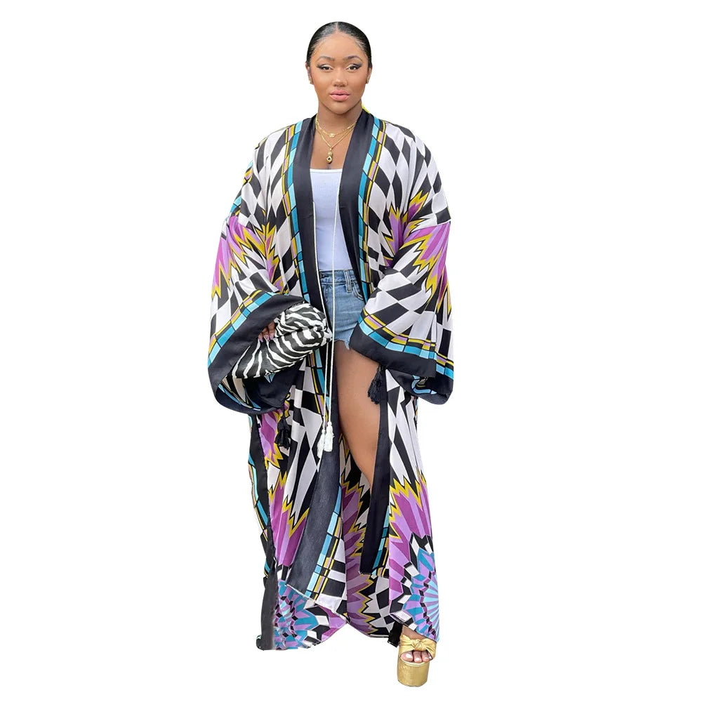 Women's Satin Open Front Cardigan Kimono Duster Sexy Beach Cover-Up Loose Long Flowy Maxi Kimonos Floral Print Summer Cardigan