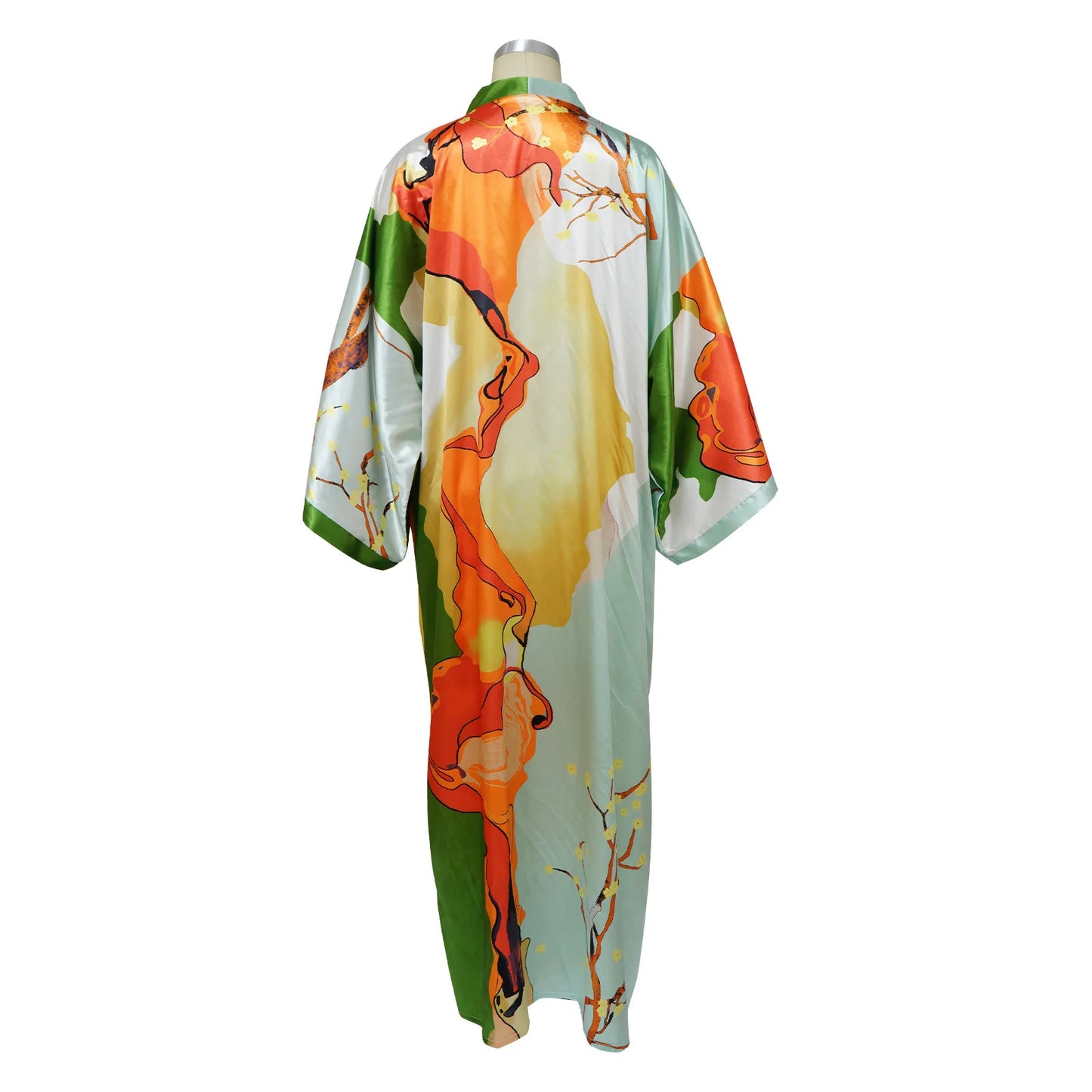 Women's Satin Open Front Cardigan Kimono Duster Sexy Beach Cover-Up Loose Long Flowy Maxi Kimonos Floral Print Summer Cardigan