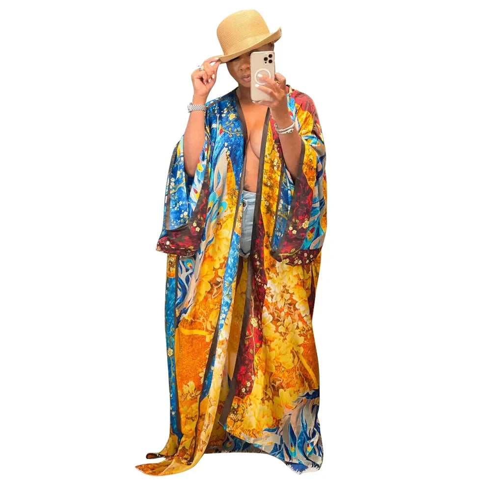 Fashion Japanese Kimono Traditional Women Long Cardigan Blouse Shirt Kimono Female Dress African Dresses for Women
