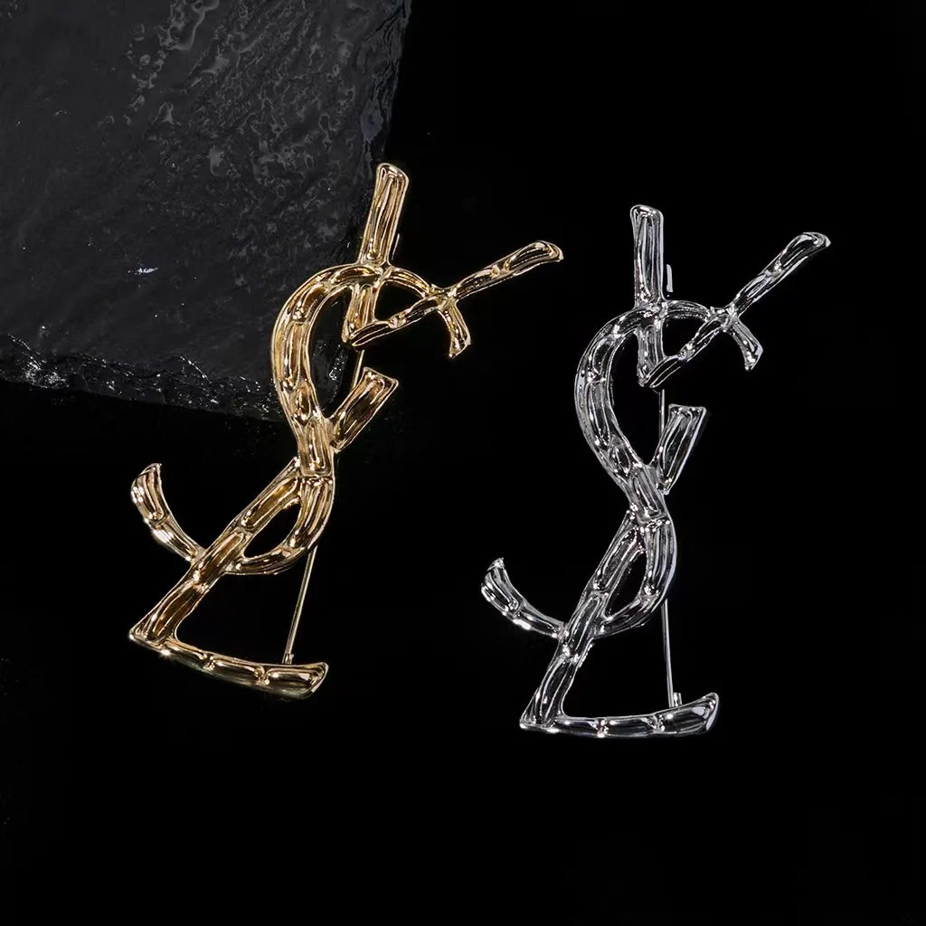 Creative Vintage Metal VSL Letter Brooches For Women Men Clothing Suit Trendy Luxury Brooch Pin Fashion Jewelry Accessories Gift