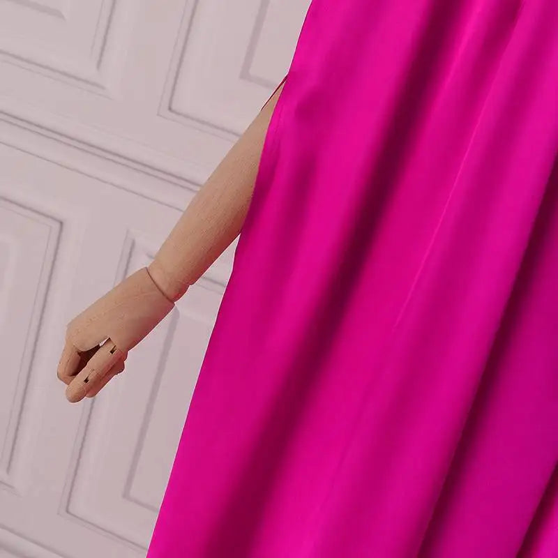 VONDA Women Elegant Satin Dress 2024 Fashion Long Bat Sleeve Stand Collar Evening Pleated Maxi Sundress Casual Solid Loose Robe