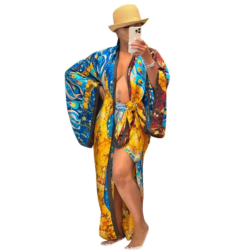 Fashion Japanese Kimono Traditional Women Long Cardigan Blouse Shirt Kimono Female Dress African Dresses for Women