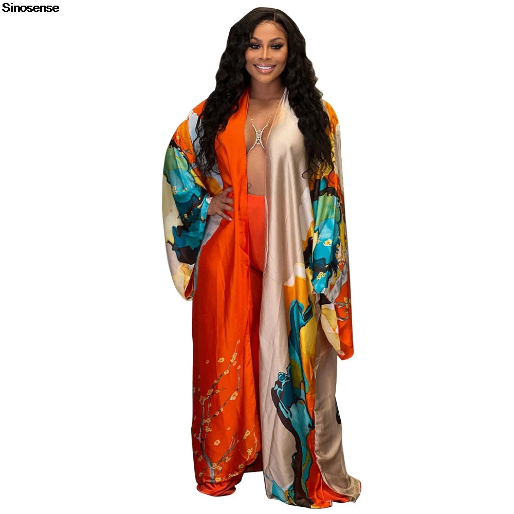 Women's Satin Open Front Cardigan Kimono Duster Sexy Beach Cover-Up Loose Long Flowy Maxi Kimonos Floral Print Summer Cardigan