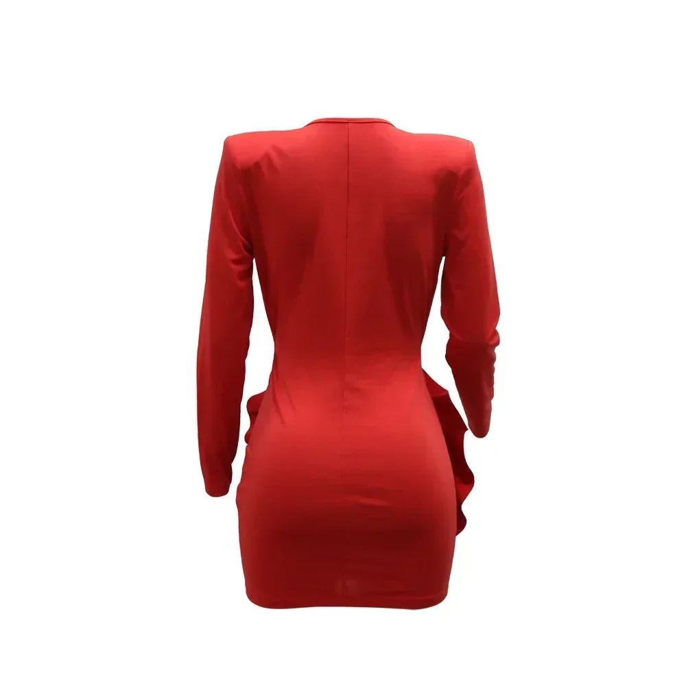 Women Rose Floral Applique Long Sleeve Bodycon Mini Midi Dress Winter V-neck Club Sexy Party Evening Dresses Vestidos