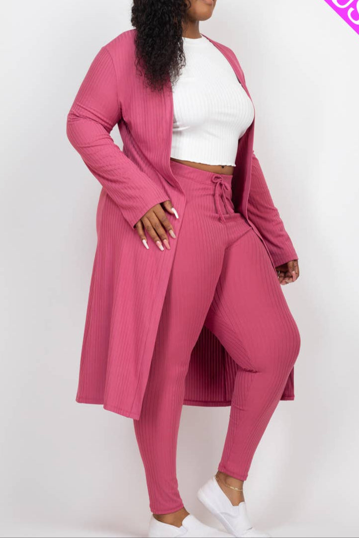 Plus Size Long Sleeve Cardigan & Pants Set