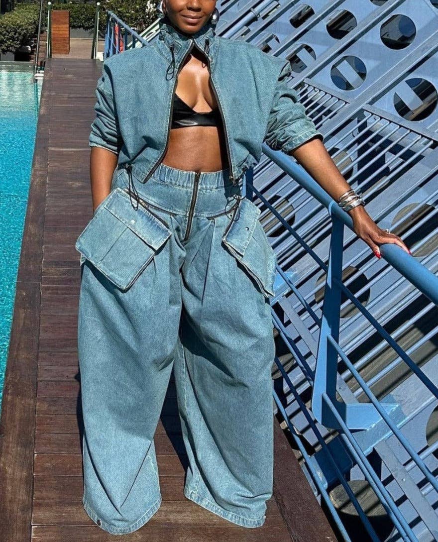 MB FASHION DENIM TWO PIECE SET STREETWEAR 2 PCS SET