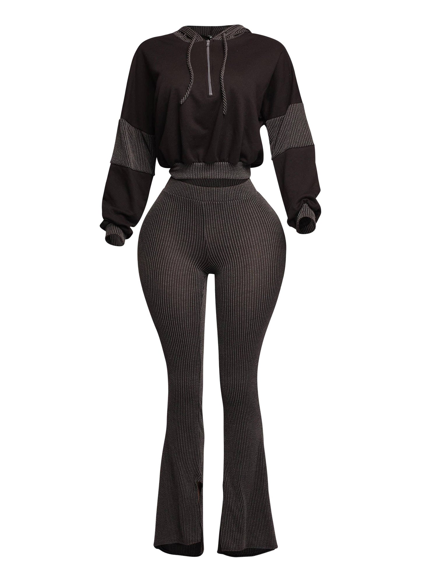 Color block hoodie & flare pants set