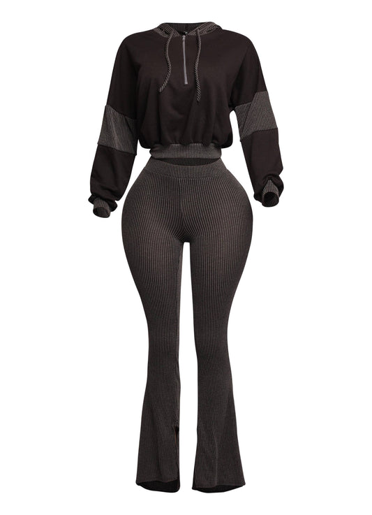 Color block hoodie & flare pants set