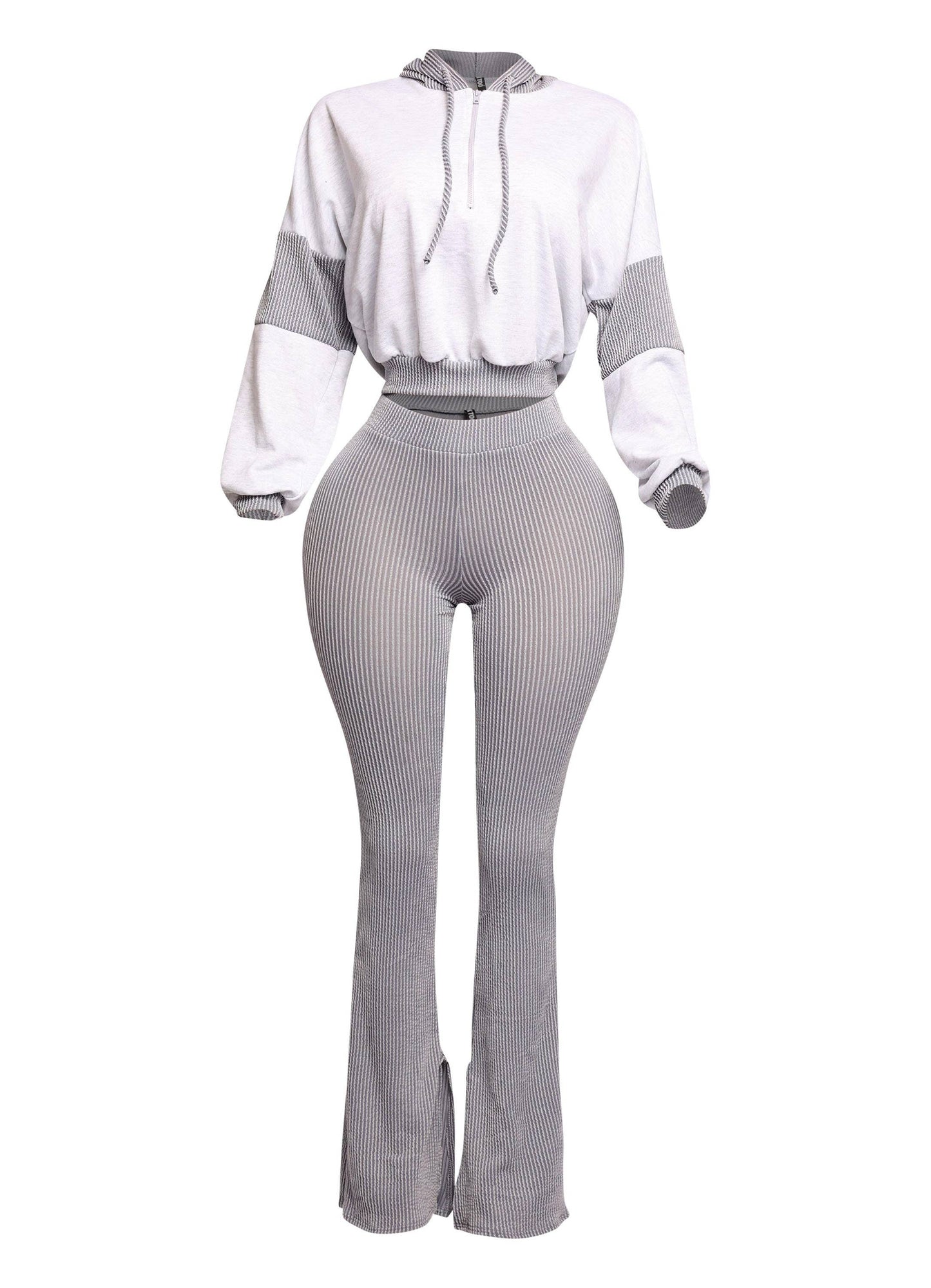 Color block hoodie & flare pants set