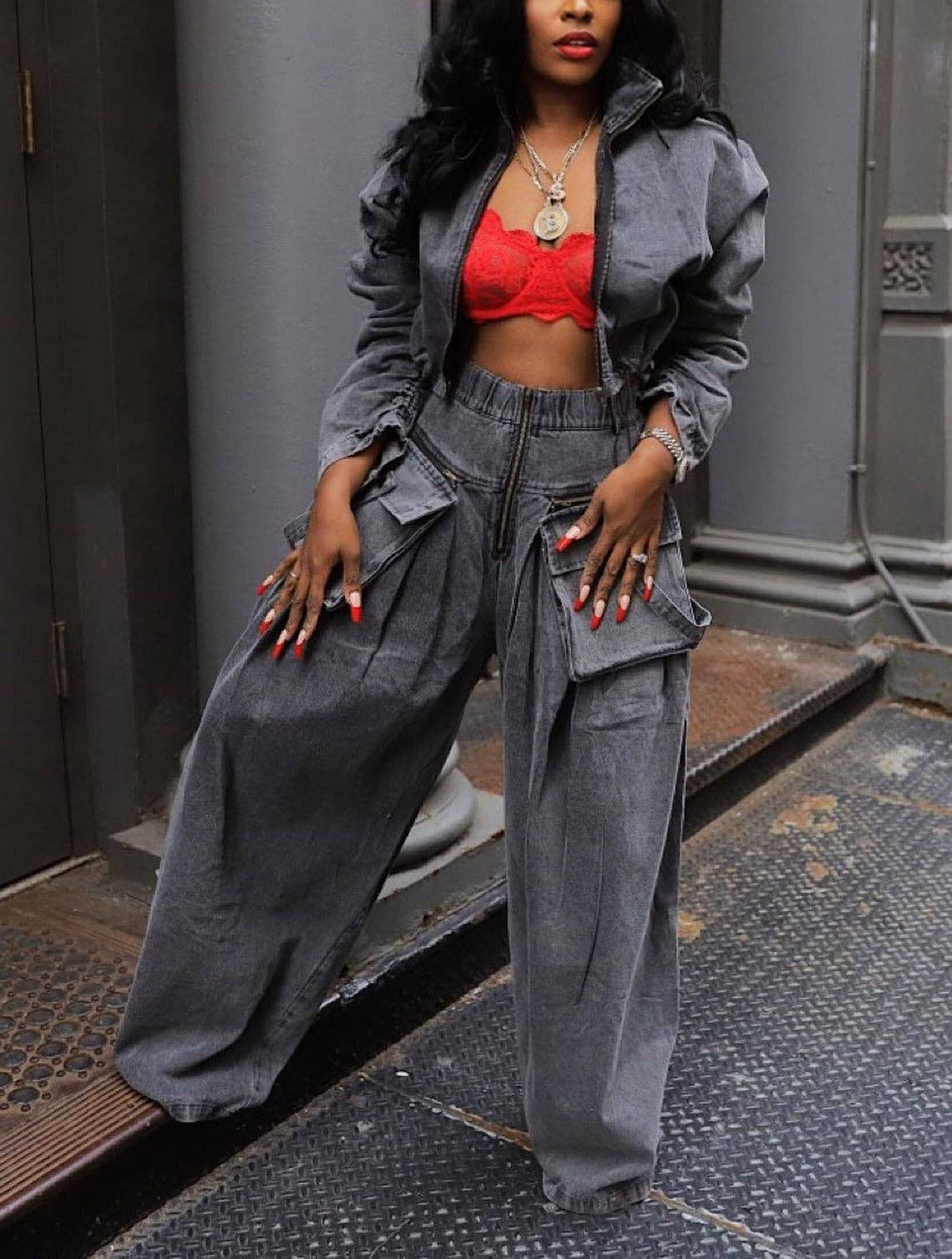 MB FASHION DENIM TWO PIECE SET STREETWEAR 2 PCS SET