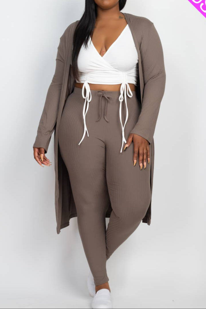 Plus Size Long Sleeve Cardigan & Pants Set